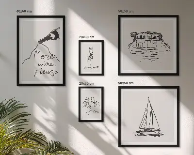 Modernes Wandbild-Set stilvolle Weingrafiken zur Entspannung