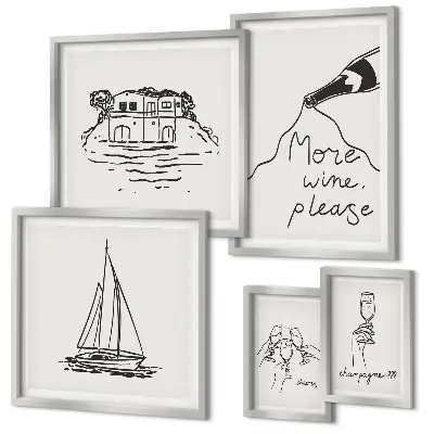 Modernes Wandbild-Set stilvolle Weingrafiken zur Entspannung