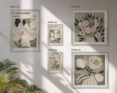 Bilderset fürs Sofa mit Blumenmuster aus London und Seoul