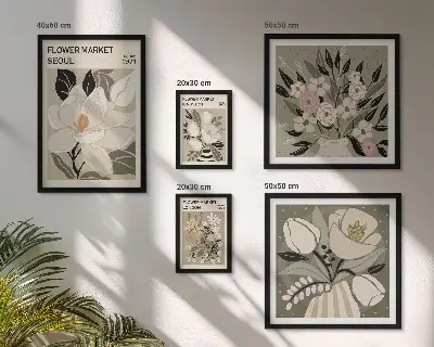 Bilderset fürs Sofa mit Blumenmuster aus London und Seoul