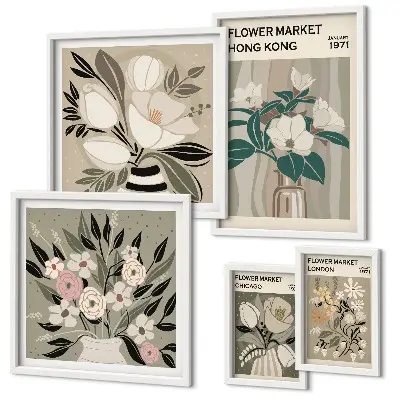 Modernes Wandbilder-Set mit Retro-Vintage Blumenmarkt-Motiv