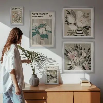 Modernes Wandbilder-Set mit Retro-Vintage Blumenmarkt-Motiv