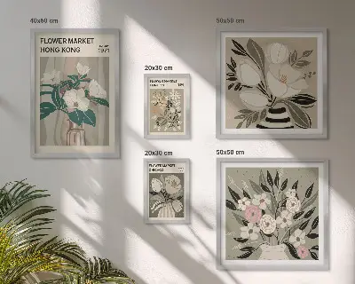 Modernes Wandbilder-Set mit Retro-Vintage Blumenmarkt-Motiv