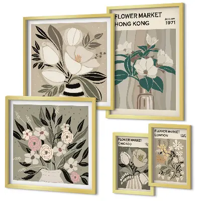 Modernes Wandbilder-Set mit Retro-Vintage Blumenmarkt-Motiv