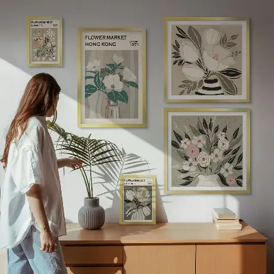 Modernes Wandbilder-Set mit Retro-Vintage Blumenmarkt-Motiv