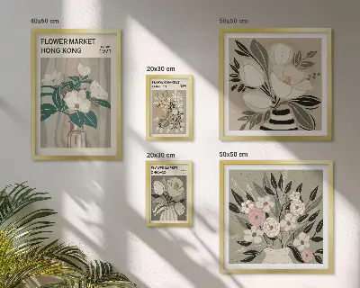 Modernes Wandbilder-Set mit Retro-Vintage Blumenmarkt-Motiv