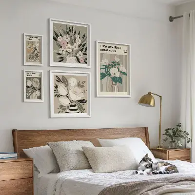 Modernes Wandbilder-Set mit Retro-Vintage Blumenmarkt-Motiv