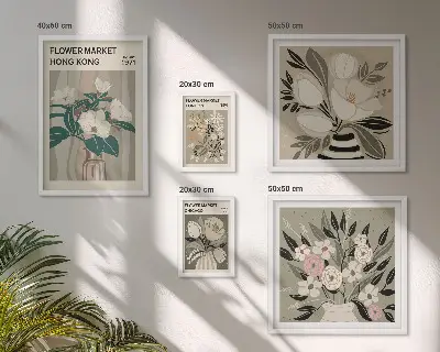 Modernes Wandbilder-Set mit Retro-Vintage Blumenmarkt-Motiv