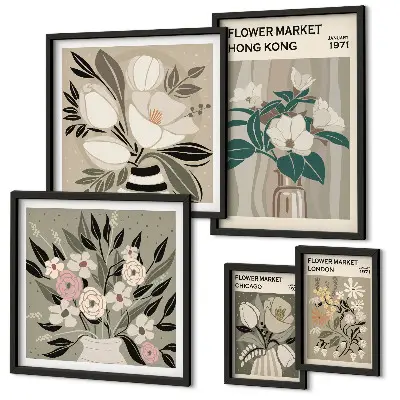 Modernes Wandbilder-Set mit Retro-Vintage Blumenmarkt-Motiv