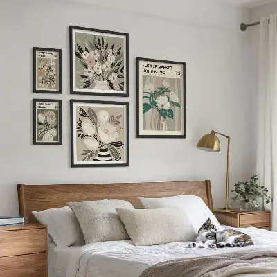 Modernes Wandbilder-Set mit Retro-Vintage Blumenmarkt-Motiv