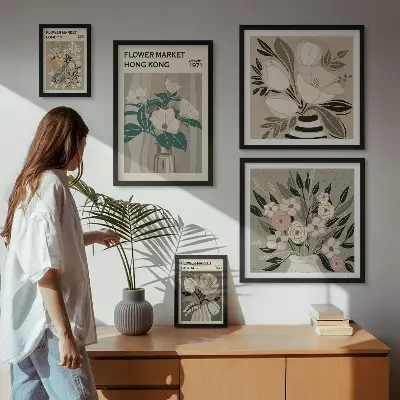 Modernes Wandbilder-Set mit Retro-Vintage Blumenmarkt-Motiv