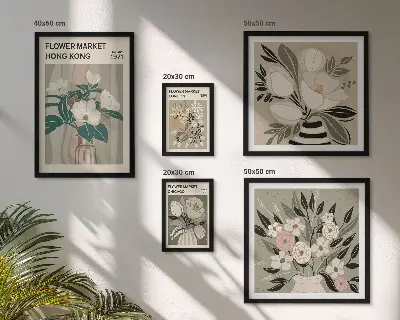 Modernes Wandbilder-Set mit Retro-Vintage Blumenmarkt-Motiv