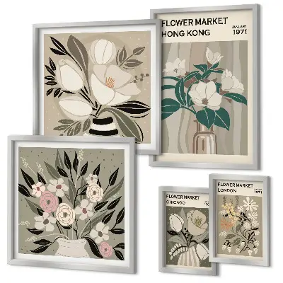 Modernes Wandbilder-Set mit Retro-Vintage Blumenmarkt-Motiv