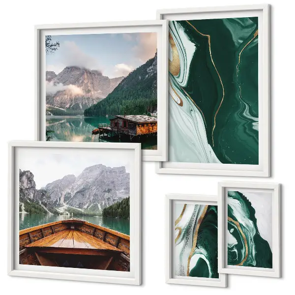 Modernes Wandbilder-Set grüne Landschaften mit Wasser und Bergen