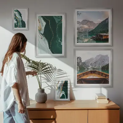 Modernes Wandbilder-Set grüne Landschaften mit Wasser und Bergen