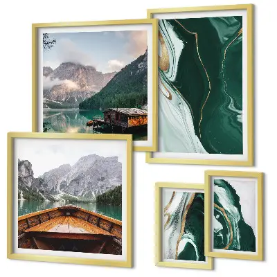 Modernes Wandbilder-Set grüne Landschaften mit Wasser und Bergen
