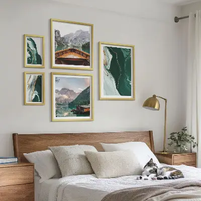 Modernes Wandbilder-Set grüne Landschaften mit Wasser und Bergen