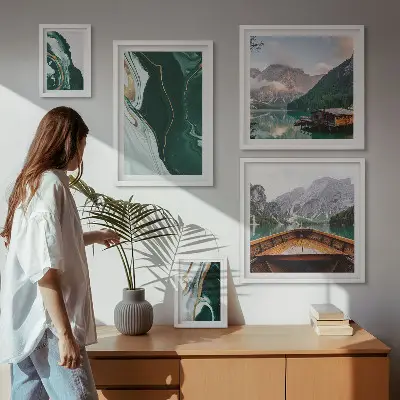 Modernes Wandbilder-Set grüne Landschaften mit Wasser und Bergen