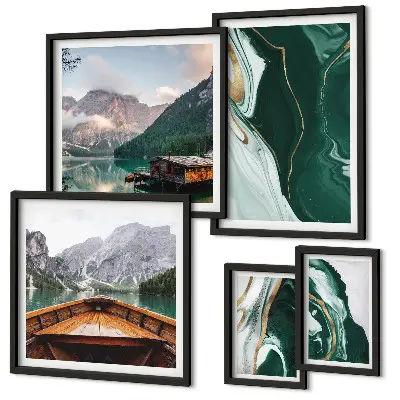 Modernes Wandbilder-Set grüne Landschaften mit Wasser und Bergen