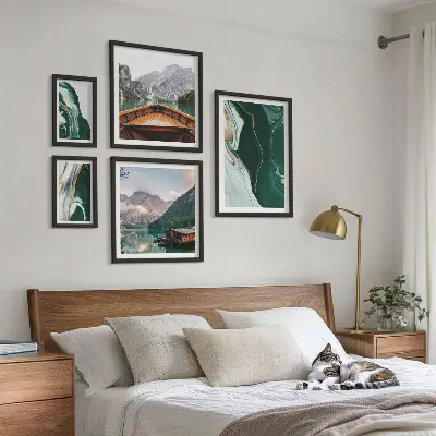 Modernes Wandbilder-Set grüne Landschaften mit Wasser und Bergen