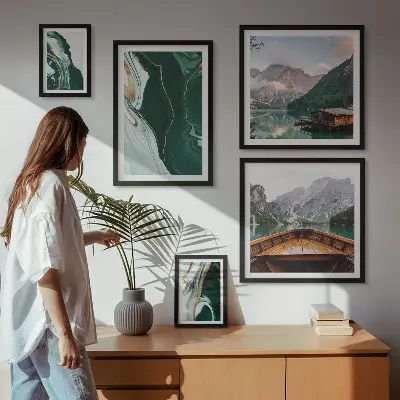 Modernes Wandbilder-Set grüne Landschaften mit Wasser und Bergen