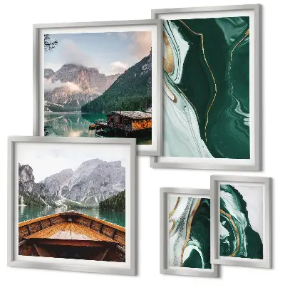 Modernes Wandbilder-Set grüne Landschaften mit Wasser und Bergen