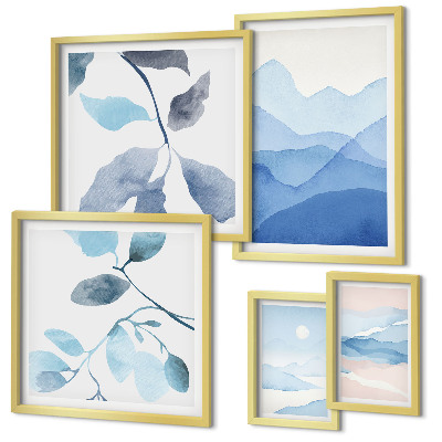 Modernes wandbilder-set Naturblau minimalistisch