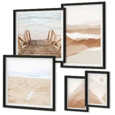 Bilderset für das Sofa mit minimalistischen Strand- und Bergmotiven