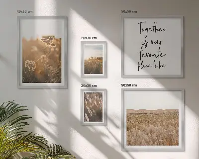 Modernes Wandbilder-Set mit Naturlandschaften, Blumen und Sprüchen
