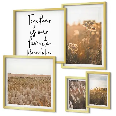 Modernes Wandbilder-Set mit Naturlandschaften, Blumen und Sprüchen