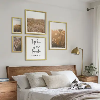 Modernes Wandbilder-Set mit Naturlandschaften, Blumen und Sprüchen