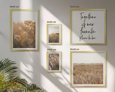 Modernes Wandbilder-Set mit Naturlandschaften, Blumen und Sprüchen