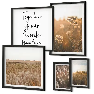 Modernes Wandbilder-Set mit Naturlandschaften, Blumen und Sprüchen