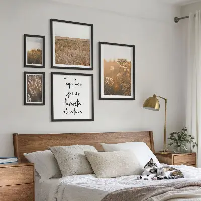 Modernes Wandbilder-Set mit Naturlandschaften, Blumen und Sprüchen