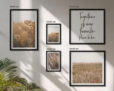 Modernes Wandbilder-Set mit Naturlandschaften, Blumen und Sprüchen