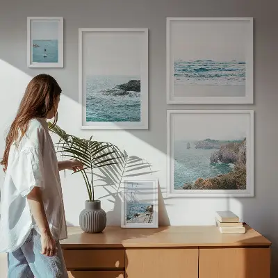 Bilderset fürs Sofa mit Motiven von ruhigen Meerblicken, Stränden und Klippen