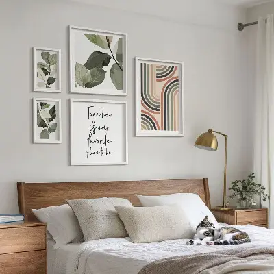 Modernes Wandbilder-Set stilvolle florale und geometrische Akzente
