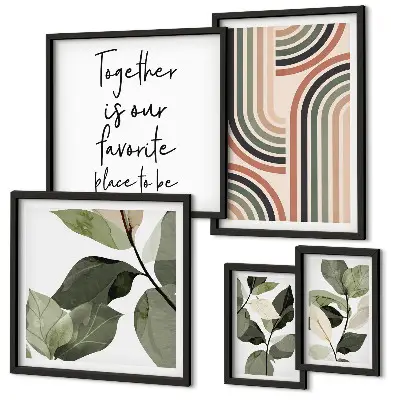 Modernes Wandbilder-Set stilvolle florale und geometrische Akzente