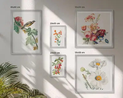 Bildergalerie-Set für die Wand mit Blumen- und Vogelmotiven im Vintage-Stil