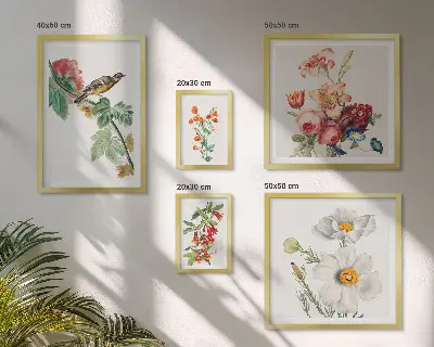 Bildergalerie-Set für die Wand mit Blumen- und Vogelmotiven im Vintage-Stil