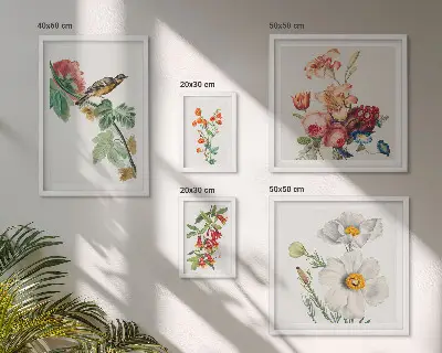 Bildergalerie-Set für die Wand mit Blumen- und Vogelmotiven im Vintage-Stil