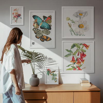 Bildergalerie-set für die wand Blumen, Schmetterlinge, Vögel, Vintage-Dekorationen