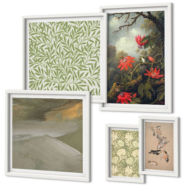 Modernes wandbilder-set Blumen, Vögel, Naturmotive