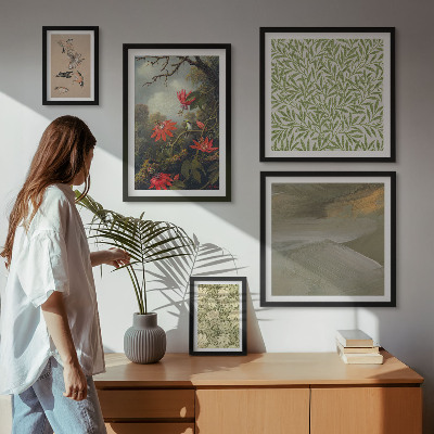 Modernes wandbilder-set Blumen, Vögel, Naturmotive