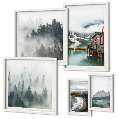 Modernes wandbilder-set Berglandschaften, Hütten, Wasser