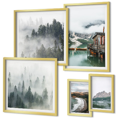 Modernes wandbilder-set Berglandschaften, Hütten, Wasser