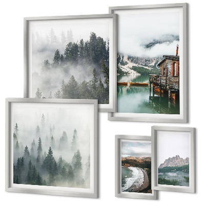 Modernes wandbilder-set Berglandschaften, Hütten, Wasser