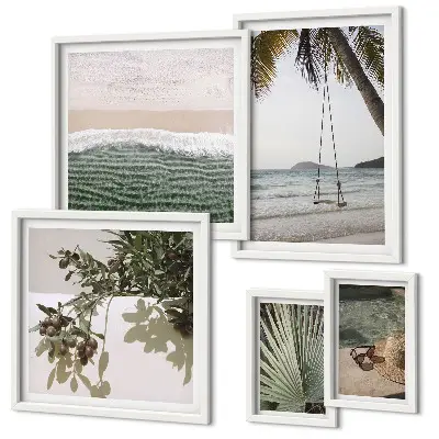 Bildergalerie-Set für die Wand mit Motiven von tropischen Stränden und Natur im Einklang