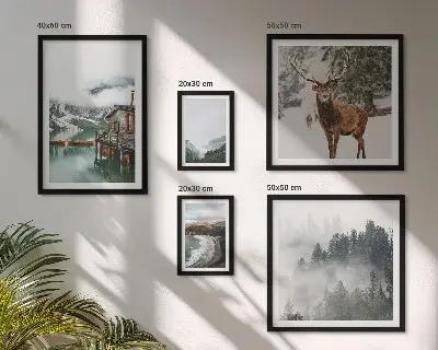 Modernes Wandbilder-Set mit Motiven aus Natur, Tierwelt und Bergen
