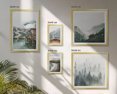 Bildergalerie-Set für die Wand mit Motiven von Berglandschaften, Häusern und Wasser